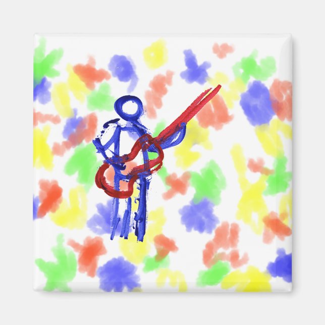 Imán Figura del contorno de Bass Player rojo y azul (Frente)