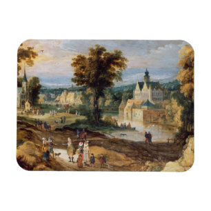 Imán Figuras en un paisaje con abejía de pueblo y casti