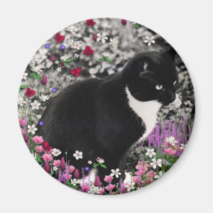 Imán Filas en flores II - Gato de Tuxedo