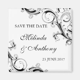 Imán Filigree Swirl Black w/White Save the Date