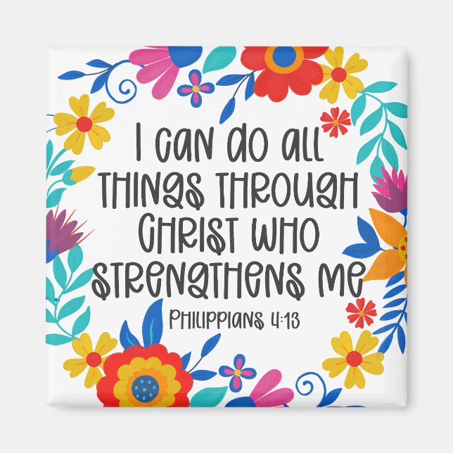 Imán Filipinas 4:13 Biblia Escritura Folk Art Floral (Frente)