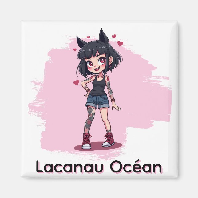 Imán Fille aux tatouages style cartoon (Frente)