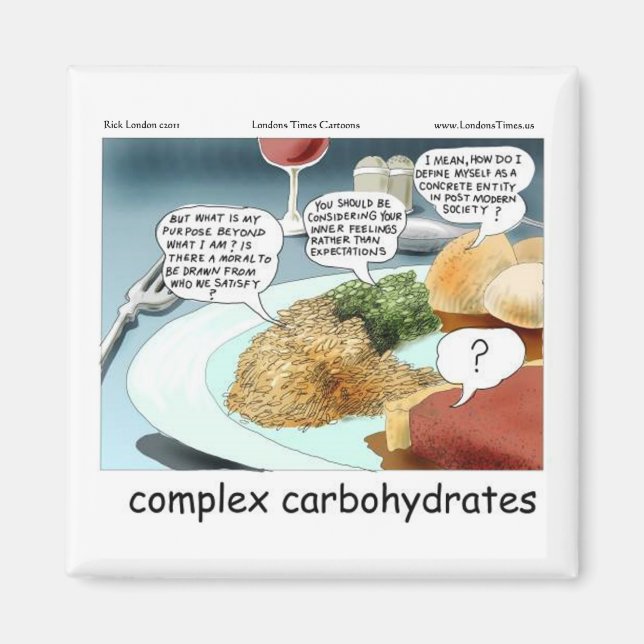 Imán Filosofía divertida de cómic sobre carbohidratos c (Frente)