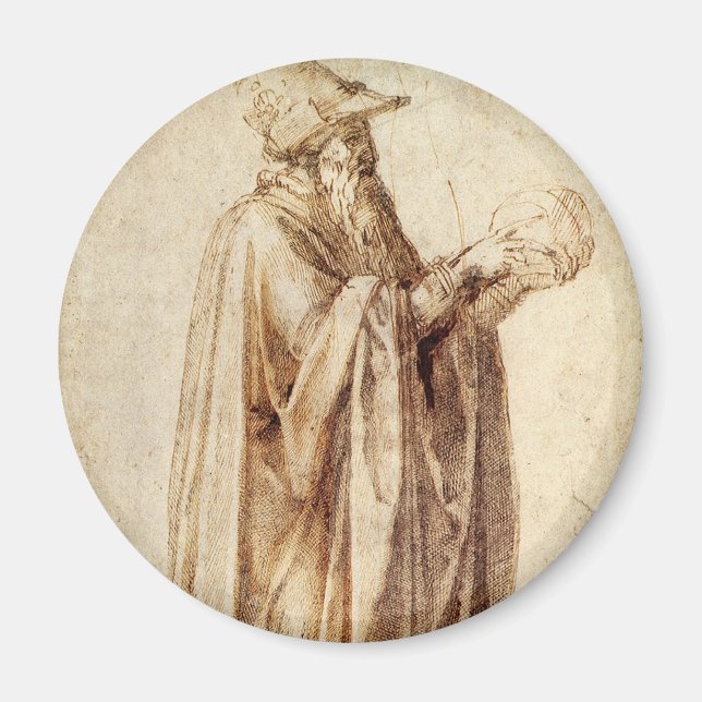 Imán Filósofo griego con cráneo humano de Michelangelo (Frente)