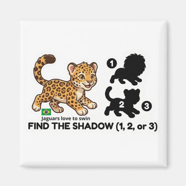 Imán Find The Shadow: Cute Jaguar Brazil Animal Game (Frente)