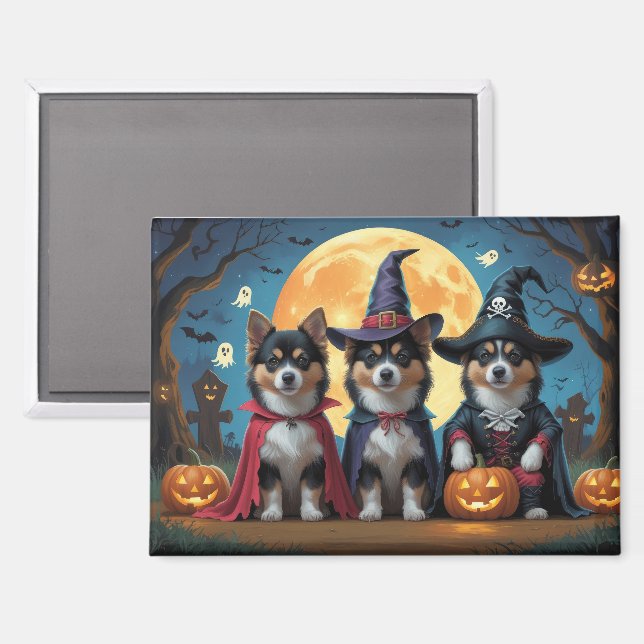 Imán Finlandés Lapphund Dogs Pumpkin Halloween Funny (Anverso/Reverso)