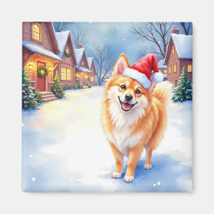 Imán Finnish Lapphund Pueblo Nevado Sombrero de Santa N