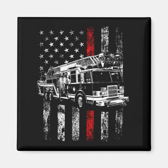 Imán Fireman American Flag Thin Red Line Firefighter  (Frente)