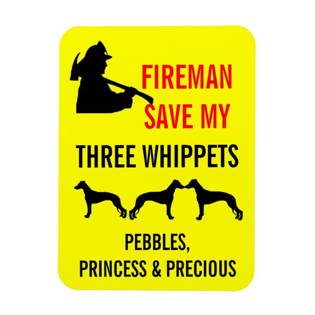 Imán Fireman salva a mis tres Whippets Fire Safety (Vertical)