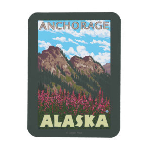 Imán Fireweed y montañas - Anchorage, Alaska
