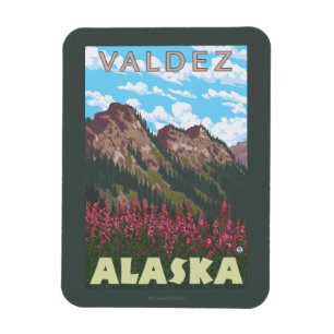 Imán Fireweed y montañas - Valdez, Alaska