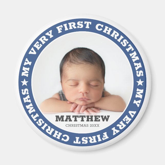 Imán First Christmas Modern Custom Baby Photo Keepsake (Frente)