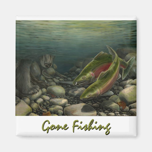 Imán Fisherman Fridge Magnets Personalizado Gone Pescad (Frente)