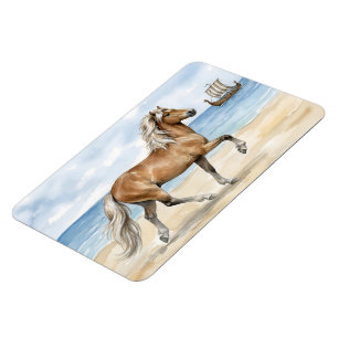 Imán Fjara Caballo islandés acuarela en la playa