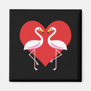 Imán Flamencos blancos rosados con corazón rojo