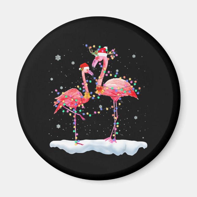 Imán Flamencos | Flamingo Christmas Tree Santa Hat Xmas (Frente)