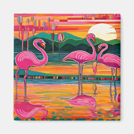 Imán Flamencos rosados reflejados