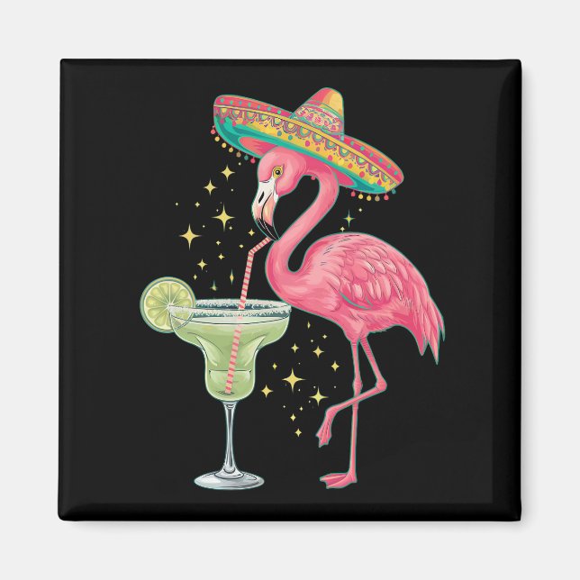 Imán Flamingo Beber Margarita Gracioso Poncho Mexicano (Frente)