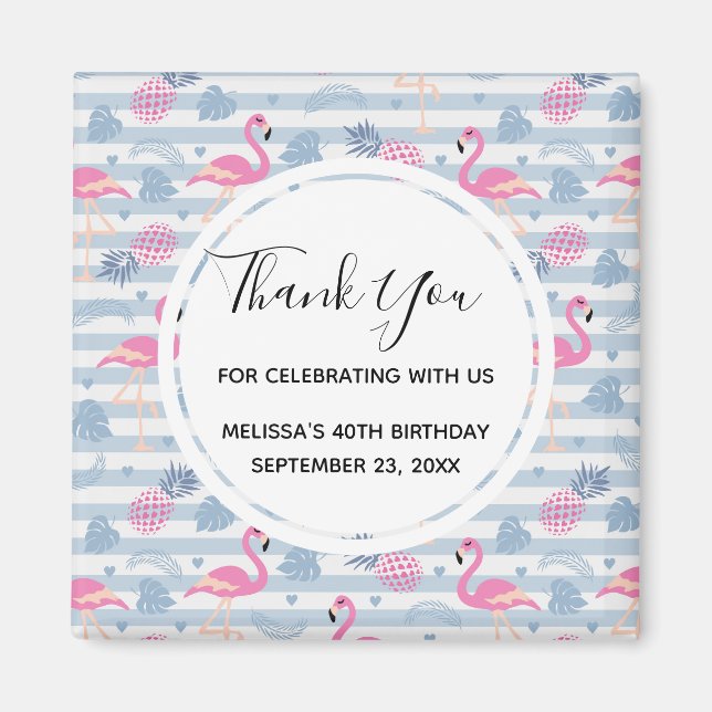 Imán Flamingo caprichoso y favorito del patrón de piña (Frente)