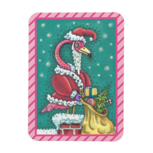 IMÁN FLAMINGO DE COLOR ROSA CALIENTE SANTA CLAUS, NAVID