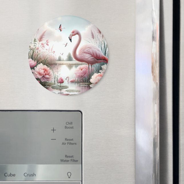 Imán Flamingo en la escena floral de Pastel Pond (In situ (nevera))