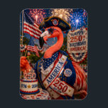 Imán Flamingo Happy 250th Birthday America July 4t<br><div class="desc">July 4, 2026 marks the semiquincentennial of the United States of America - celebrating 250 years of American Independence and freedom! Show your patriotism with this beautiful magnet created especially for this milestone event! The whimsical design on the magnet features a pink flamingo dressed in a patriotic red, white, and...</div>