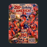 Imán Flamingo Happy 250th Birthday America July 4th<br><div class="desc">July 4, 2026 marks the semiquincentennial of the United States of America - celebrating 250 years of American Independence and freedom! Show your patriotism with this beautiful magnet created especially for this milestone event! The whimsical design on the magnet features a flock of pink flamingos dressed in a patriotic red,...</div>