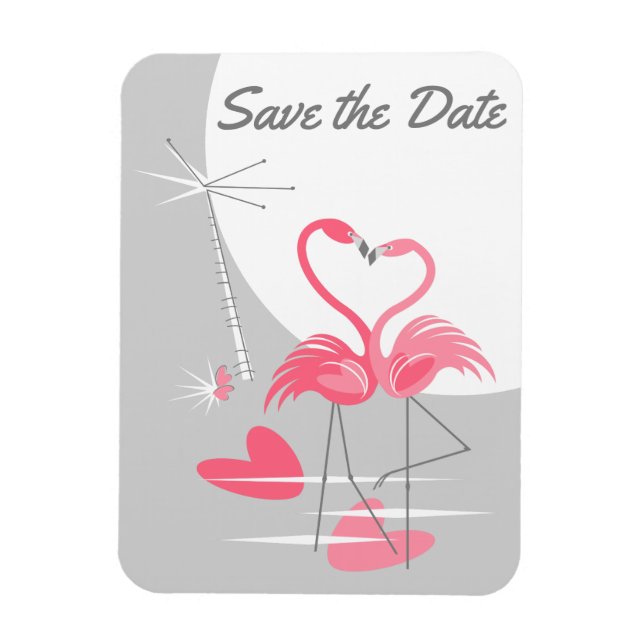 Imán Flamingo Love Large Moon Save the Date flexible (Vertical)
