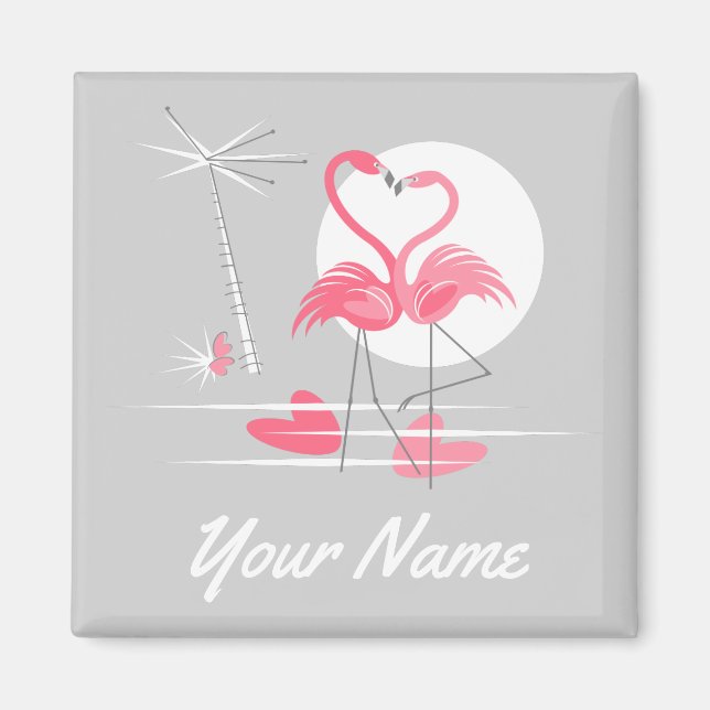 Imán Flamingo Love Name imnet cuadrado (Frente)