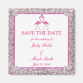 Imán Flamingo Purpurina De Faux Rosado Salve La Fecha M