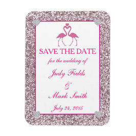 Imán Flamingo Purpurina De Faux Rosado Salve La Fecha M