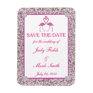 Imán Flamingo Purpurina De Faux Rosado Salve La Fecha M