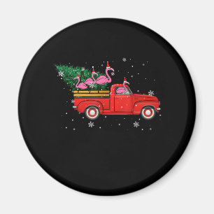 Imán Flamingo Riding Red Truck Xmas Santa Hat Navidades