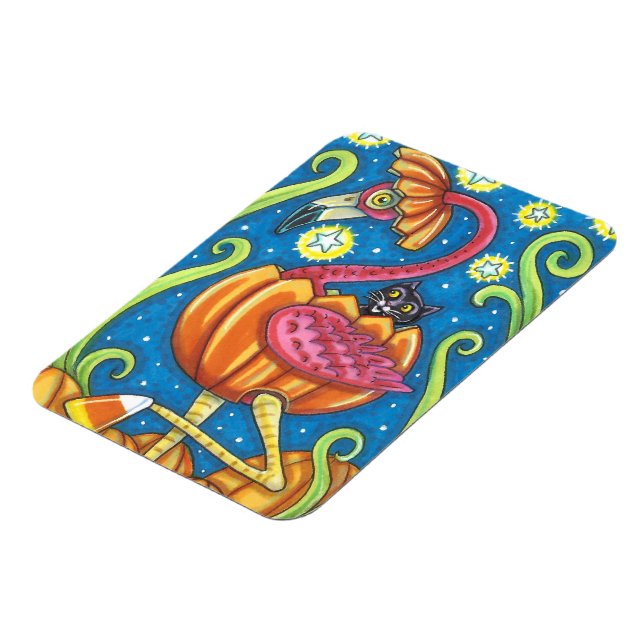 IMÁN FLAMINGO ROJO DE HALLOWEEN Y GATO NEGRO EN PUMPKIN (Lado Izquierdo)