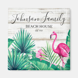 Imán Flamingo Rojo Floral Tropical Nombre Familia Playa