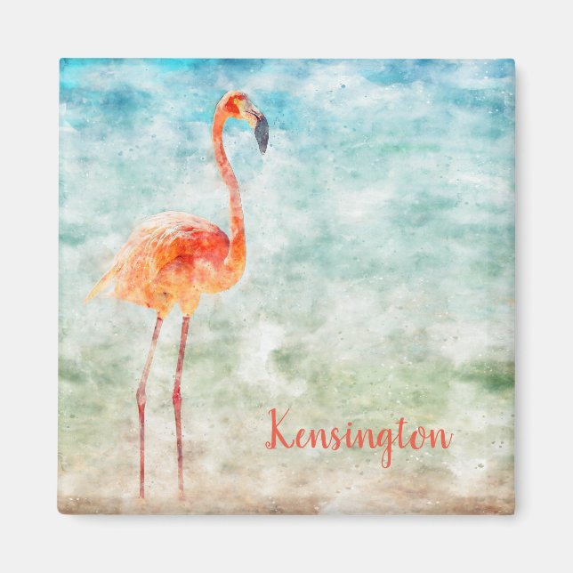 Imán Flamingo rosa acuarela | Costa tropical (Frente)
