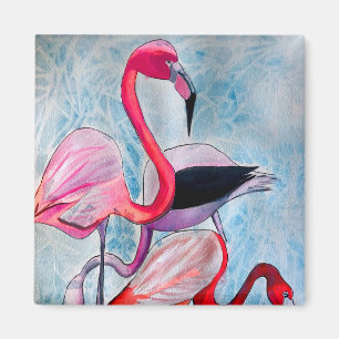 Imán Flamingo rosa colorido arte acuático