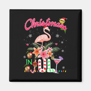 Imán Flamingo Rosa Divertido En Navidades De Santa Hat