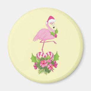 Imán Flamingo rosa en Santa Hat Navidades caprichosos