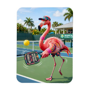 Imán Flamingo Rosa Jubilado en el Club de Pickleball Tr