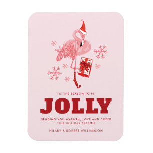 Imán Flamingo Rosa Navidades Santa Saludo Personalizado