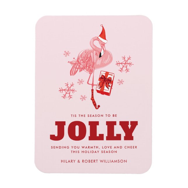 Imán Flamingo Rosa Navidades Santa Saludo Personalizado (Vertical)