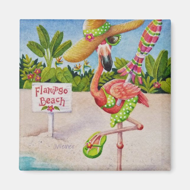Imán Flamingo Rosa No. 2 de la Canción de la Playa. (Frente)