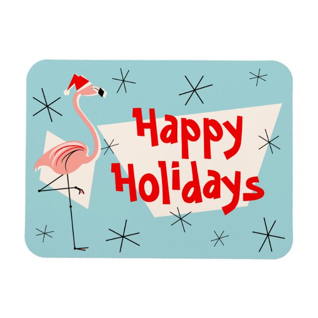 Imán Flamingo Santa Blue Happy Holidays flexible (Horizontal)