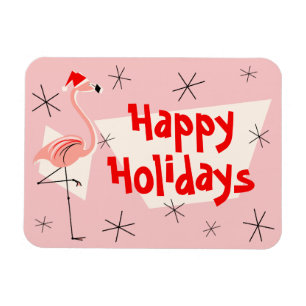 Imán Flamingo Santa Pink Happy Holidays flexible