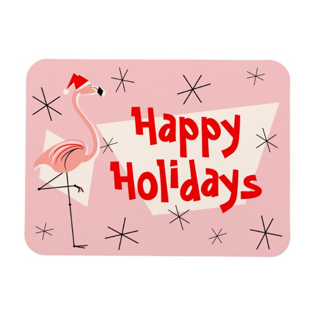 Imán Flamingo Santa Pink Happy Holidays flexible (Horizontal)