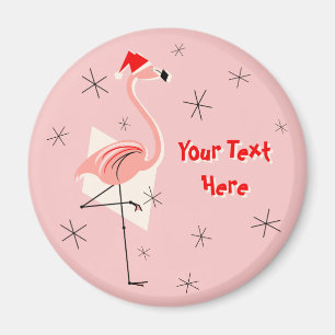 Imán Flamingo Santa Pink Mensajes de texto redondos