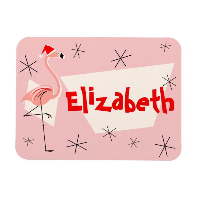 Imán Flamingo Santa Pink Name flexible (Horizontal)
