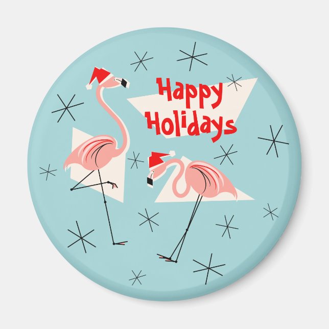 Imán Flamingo Santas Blue Happy Holidays imall (Frente)