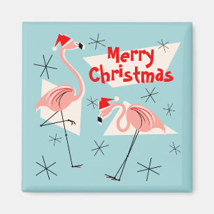 Imán Flamingo Santas Blue Merry Christmas Magsquare